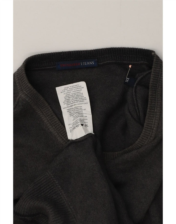 TRUSSARDI JEANS Mens Crew Neck Jumper Sweater 2XL Grey Wool