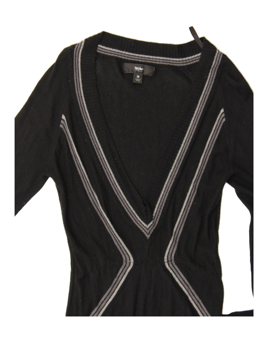 MOSSIMO Womens Long Sleeve Jumper Dress UK 12 Medium Black Striped Nylon Vintage Mossimo and Second-Hand Mossimo from Messina Hembry 