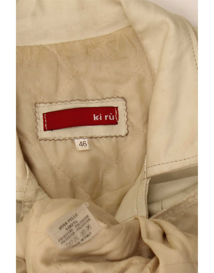 Vintage Womens Leather Coat IT 46 Large Beige