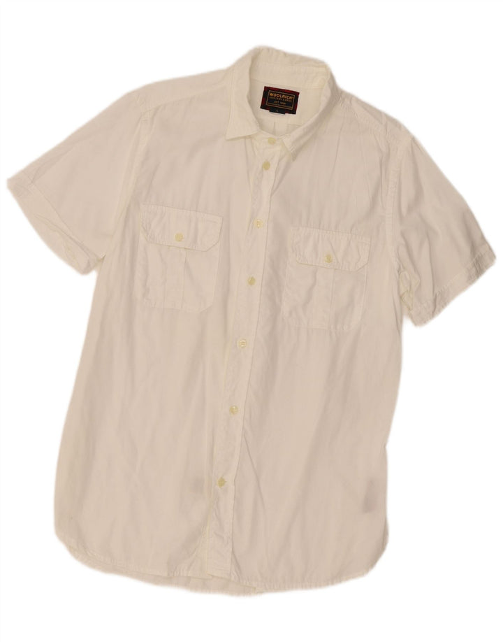 Woolrich Mens Short Sleeve Shirt Large White Cotton