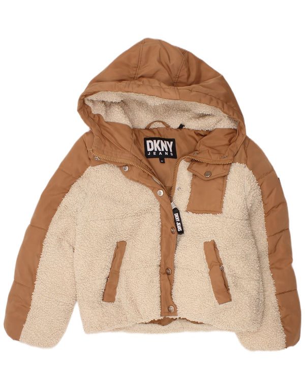 Dkny Girls Hooded Padded Jacket 5-6 Years Brown Colourblock Polyester