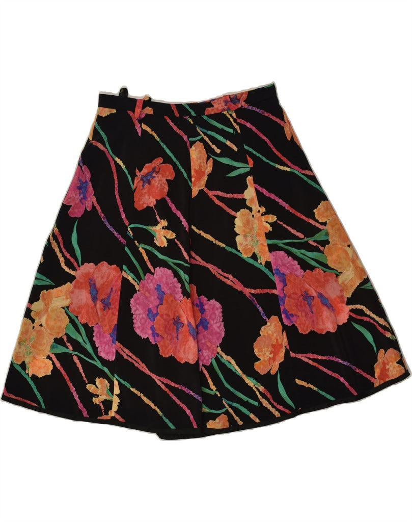 VINTAGE Womens A-Line Skirt W26 Small  Black Floral Viscose Vintage Vintage and Second-Hand Vintage from Messina Hembry 