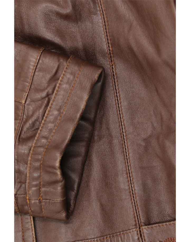 Vintage Womens Hooded Loose Fit Leather Coat IT 44 Medium Brown Leather