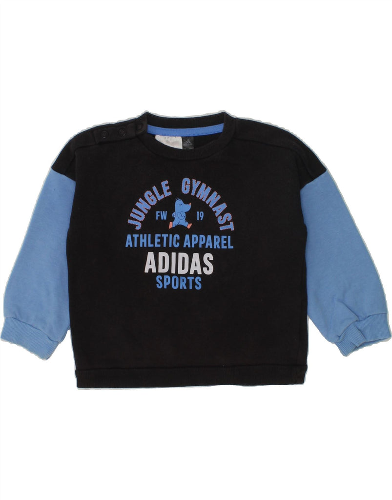 ADIDAS Baby Boys Graphic Sweatshirt Jumper 6-9 Months Black Colourblock | Vintage Adidas | Thrift | Second-Hand Adidas | Used Clothing | Messina Hembry 