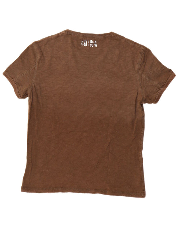 Gas Mens Graphic T-Shirt Top Medium Brown Cotton