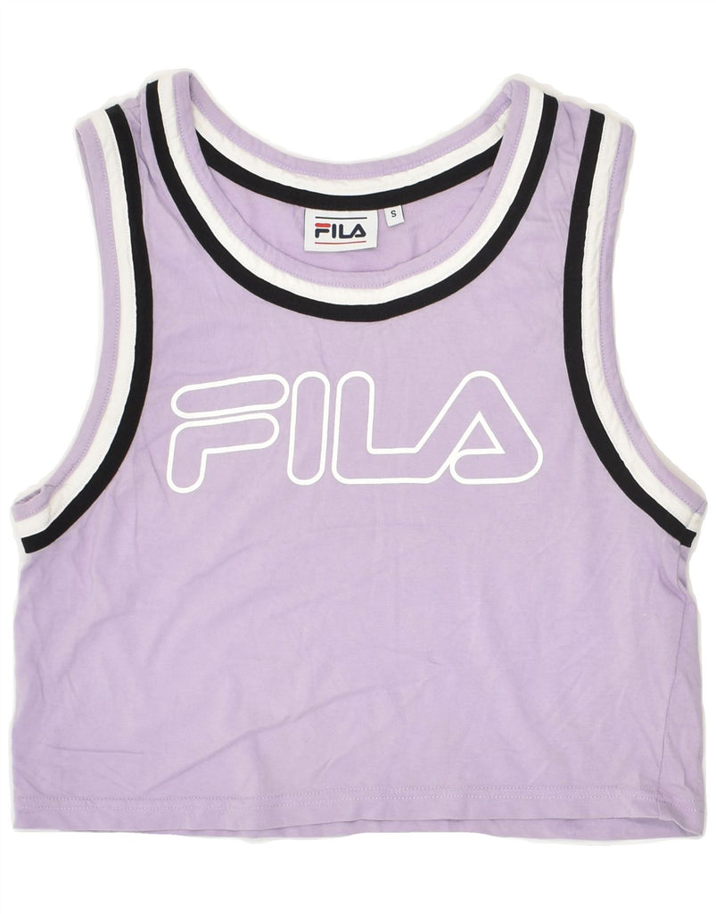 FILA Womens Crop Graphic Vest Top UK 8 Small Purple | Vintage Fila | Thrift | Second-Hand Fila | Used Clothing | Messina Hembry 