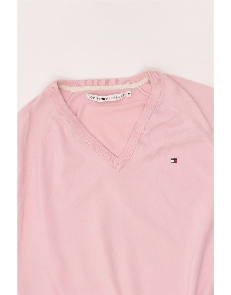 TOMMY HILFIGER Womens Crop V-Neck Jumper Sweater UK 12 Medium Pink Cotton | Vintage Tommy Hilfiger | Thrift | Second-Hand Tommy Hilfiger | Used Clothing | Messina Hembry 