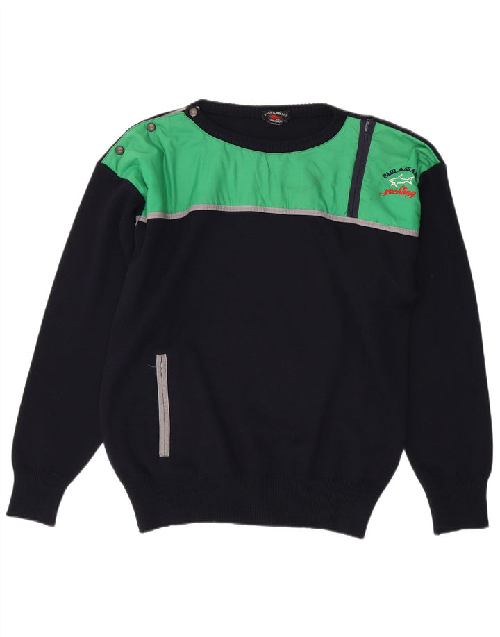 Paul & Shark Mens Zip Neck Jumper Sweater Medium Navy Blue Virgin Wool