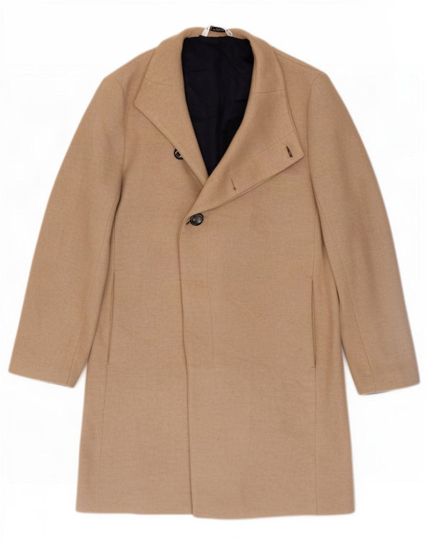 Zara Mens Overcoat UK 40 Large Beige Polyamide