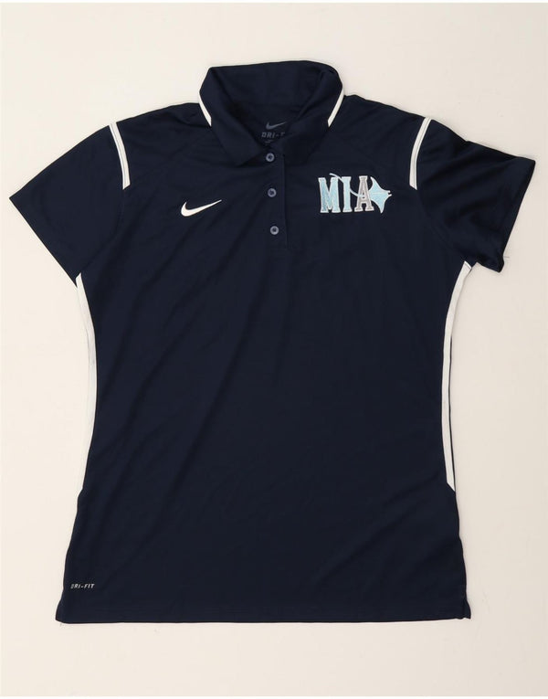 Nike Womens Dri Fit Graphic Polo Shirt UK 16 Large Navy Blue Colourblock