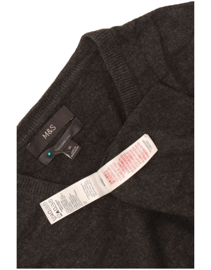 Marks & Spencer Mens V-Neck Jumper Sweater XL Grey Acrylic