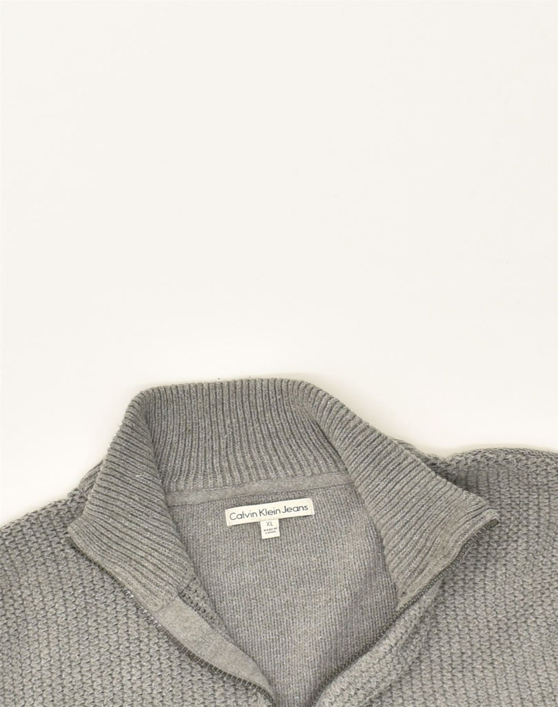 CALVIN KLEIN Mens Zip Neck Jumper Sweater XL Grey Cotton | Vintage Calvin Klein | Thrift | Second-Hand Calvin Klein | Used Clothing | Messina Hembry 