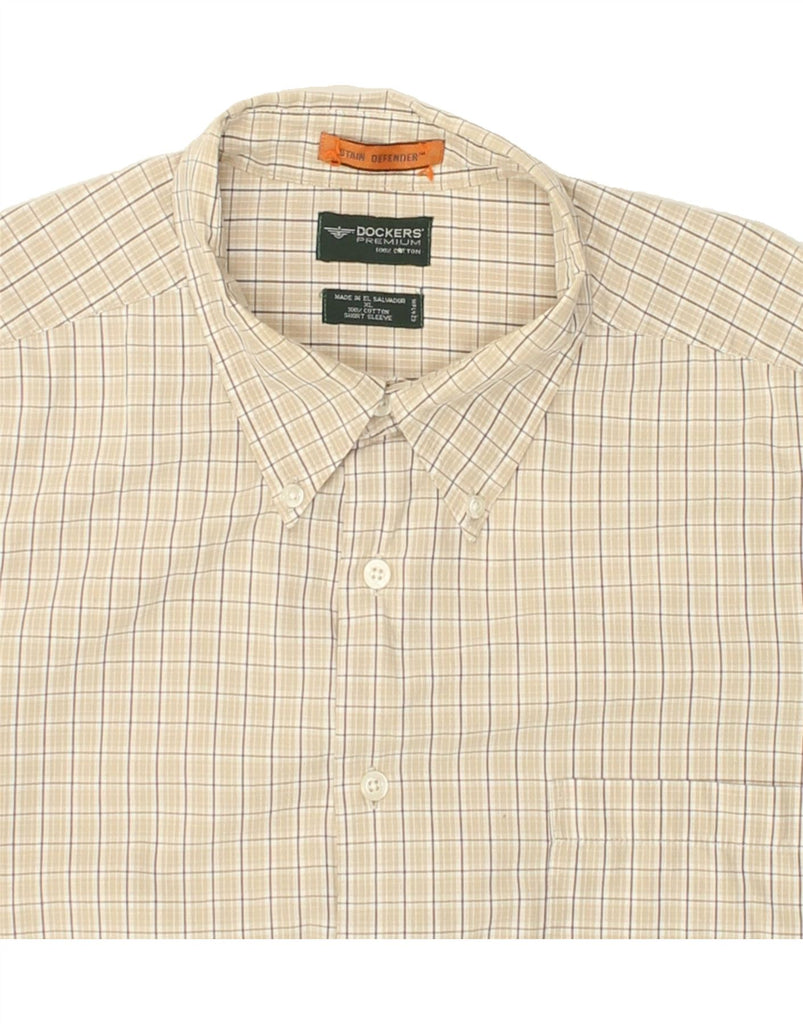 DOCKERS Mens Premium Short Sleeve Shirt XL Beige Check Cotton | Vintage Dockers | Thrift | Second-Hand Dockers | Used Clothing | Messina Hembry 