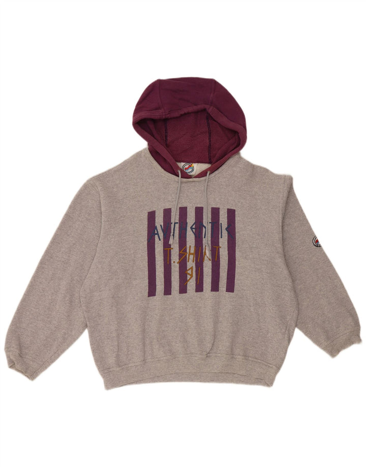 L'Equipe Womens Graphic Loose Fit Hoodie Jumper UK 20 2XL Grey Cotton