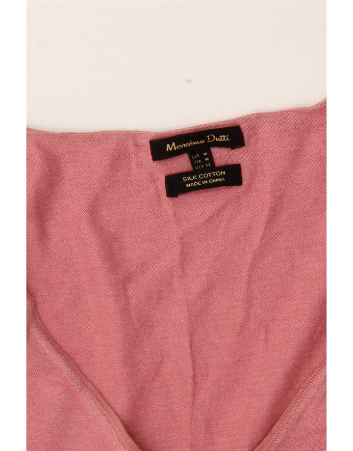 Massimo Dutti Womens V-Neck Jumper Sweater UK 12 Medium Pink Silk