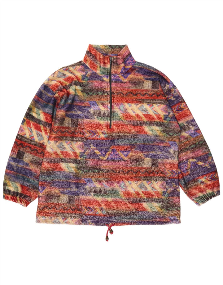 VINTAGE Womens Oversized Fleece Jumper UK 14 Medium Multicoloured