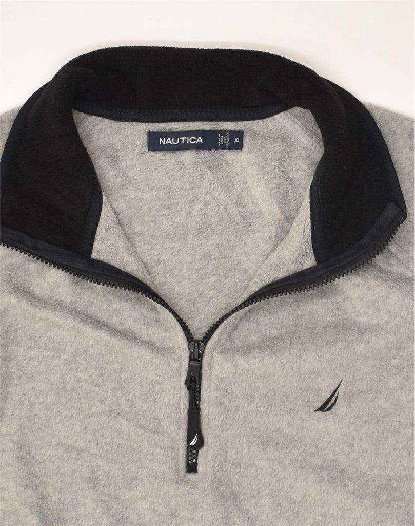 NAUTICA Mens Zip Neck Fleece Jumper XL Grey Colourblock Polyester | Vintage Nautica | Thrift | Second-Hand Nautica | Used Clothing | Messina Hembry 