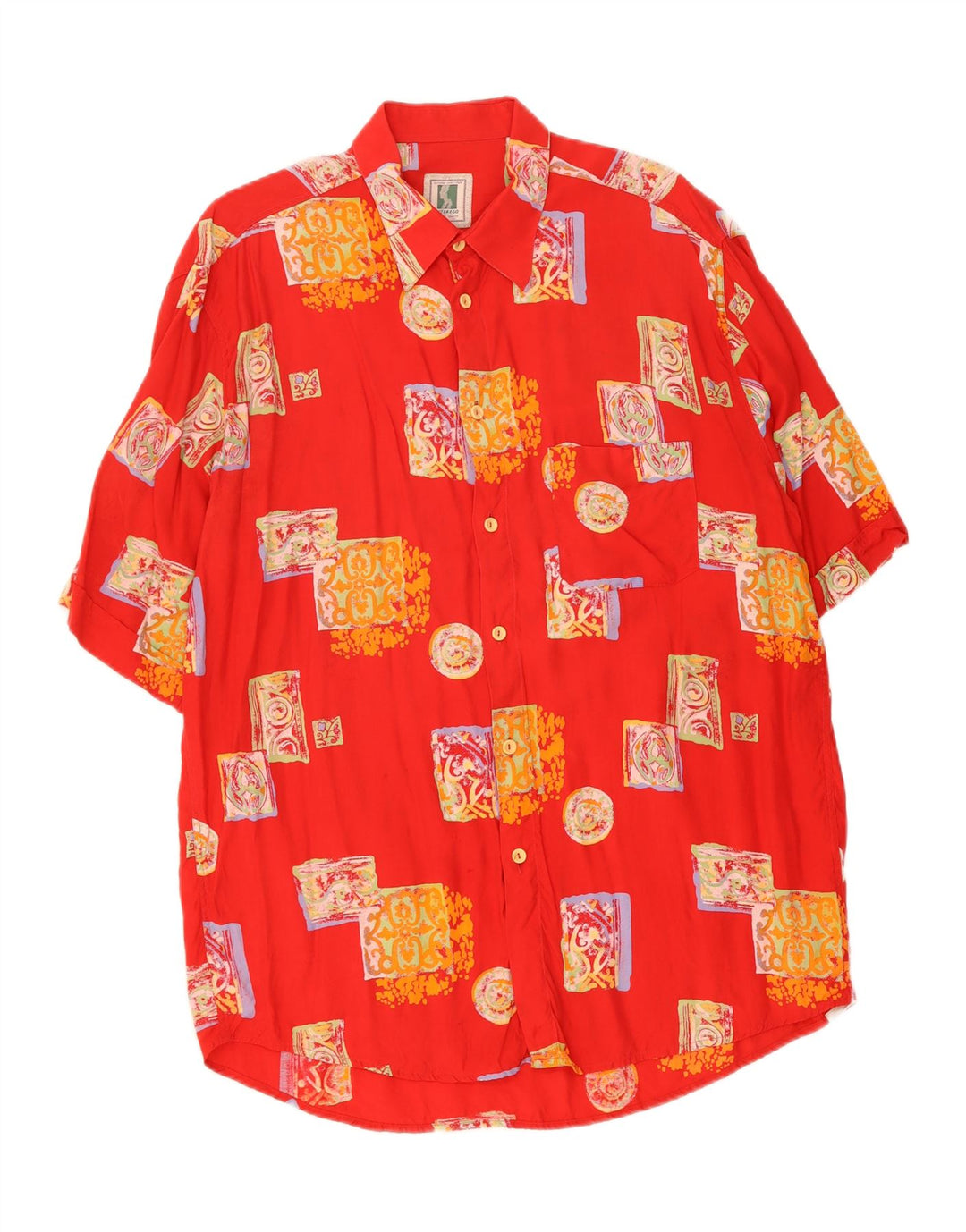 ALTER EGO Mens Short Sleeve Shirt XL Red Patchwork