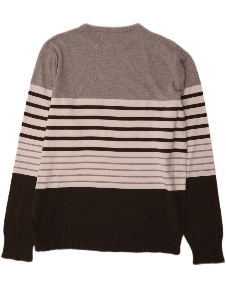 Kappa Mens Boat Neck Jumper Sweater Large Grey Striped Cotton