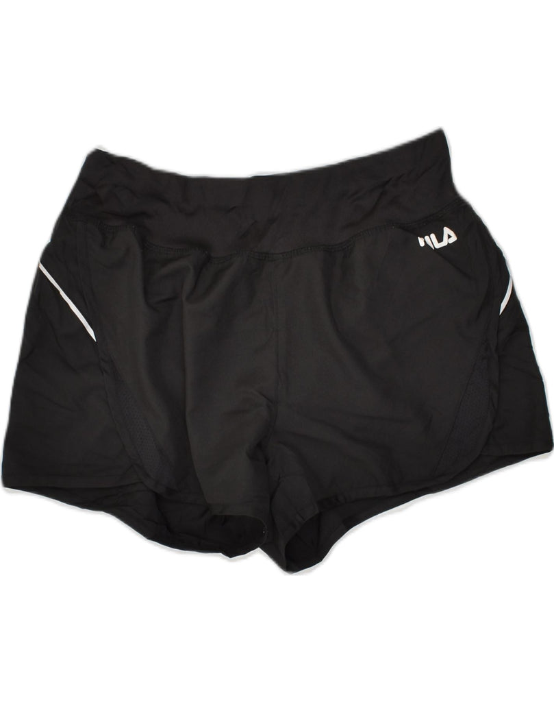 FILA Womens Sport Shorts UK 14 Medium Black Polyester | Vintage Fila | Thrift | Second-Hand Fila | Used Clothing | Messina Hembry 