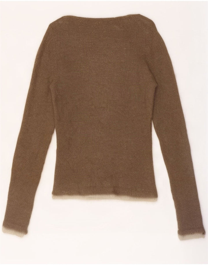 Vintage Womens Boat Neck Jumper Sweater UK 8 Small Brown