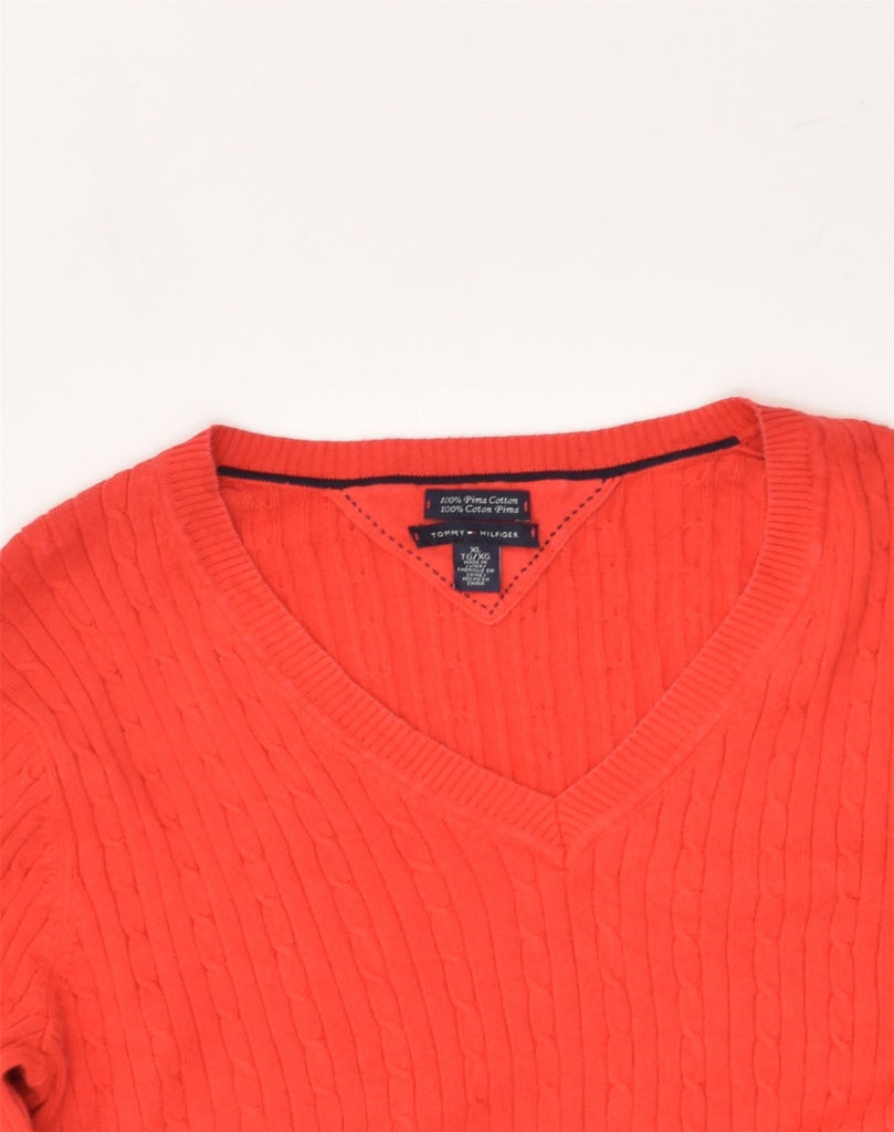 TOMMY HILFIGER Womens V-Neck Jumper Sweater UK 18 XL Red Cotton | Vintage Tommy Hilfiger | Thrift | Second-Hand Tommy Hilfiger | Used Clothing | Messina Hembry 