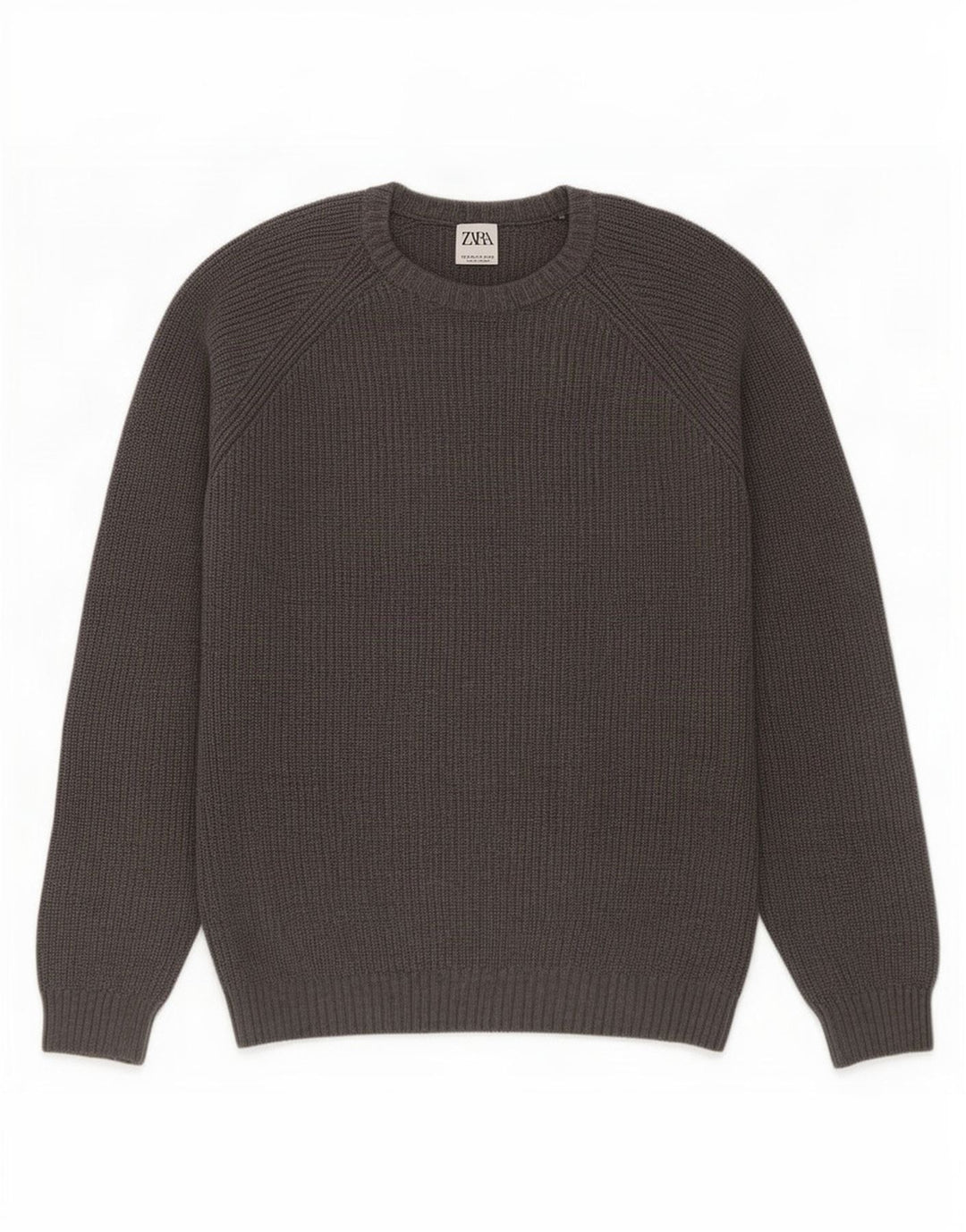 Zara Mens Crew Neck Jumper Sweater Medium Grey Cotton