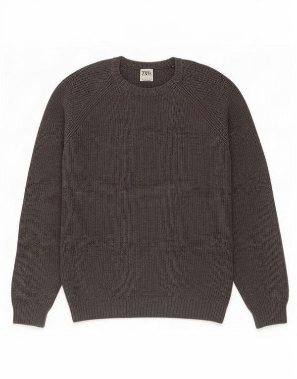 Zara Mens Crew Neck Jumper Sweater Medium Grey Cotton