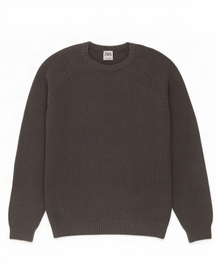 Zara Mens Crew Neck Jumper Sweater Medium Grey Cotton