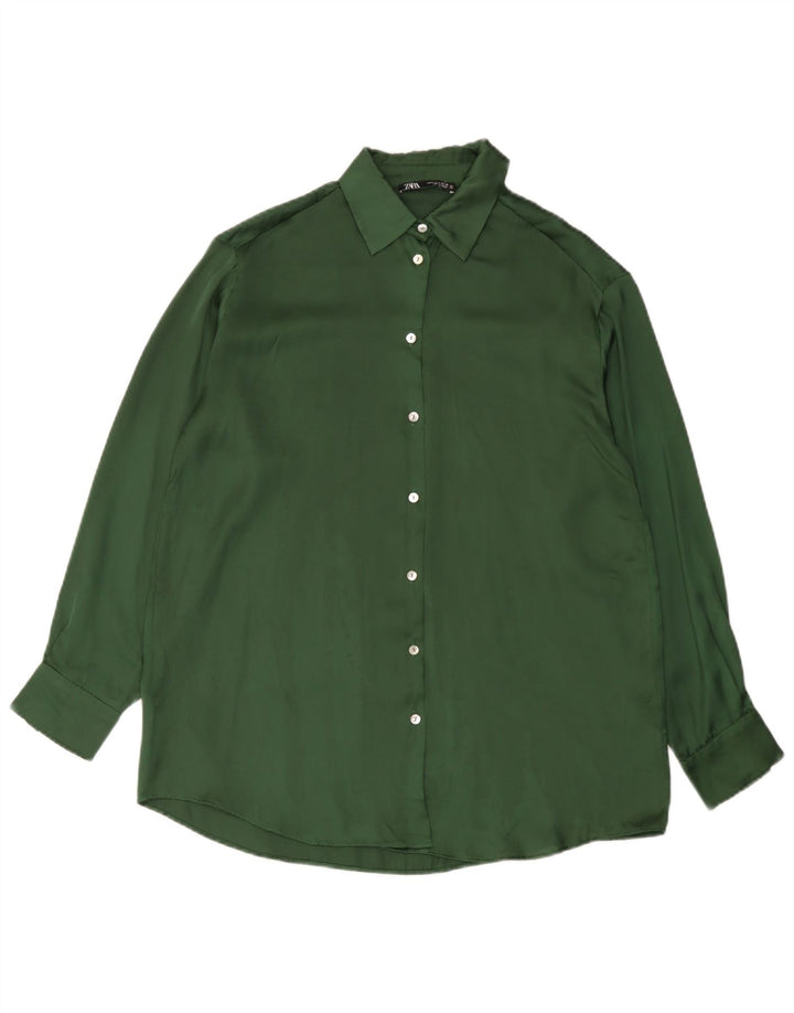 Zara Womens Oversized Shirt UK 10 Small Green Polyester