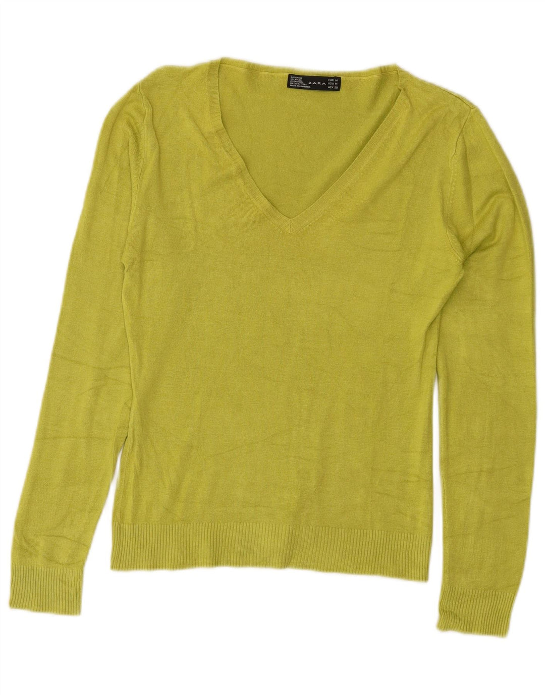 Zara Womens V-Neck Jumper Sweater UK 12 Medium Green Rayon