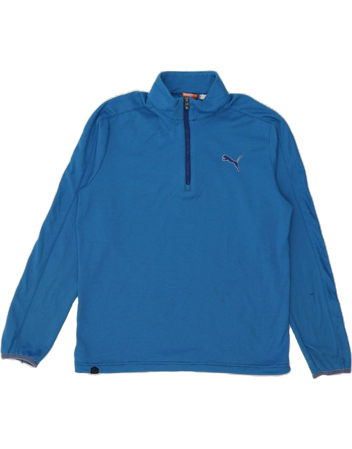 PUMA Mens Zip Neck Pullover Tracksuit Top Medium Blue Striped Polyester Vintage Puma and Second-Hand Puma from Messina Hembry 