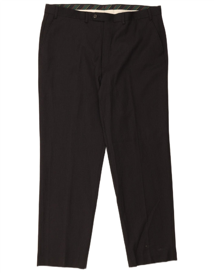 Chaps Mens Straight Suit Trousers W40 L32 Black Pinstripe Wool