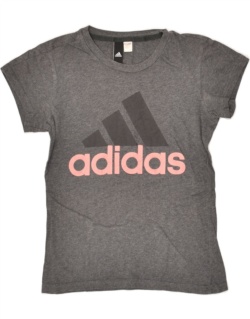 ADIDAS Womens Graphic T-Shirt Top UK 10 Small Grey | Vintage Adidas | Thrift | Second-Hand Adidas | Used Clothing | Messina Hembry 