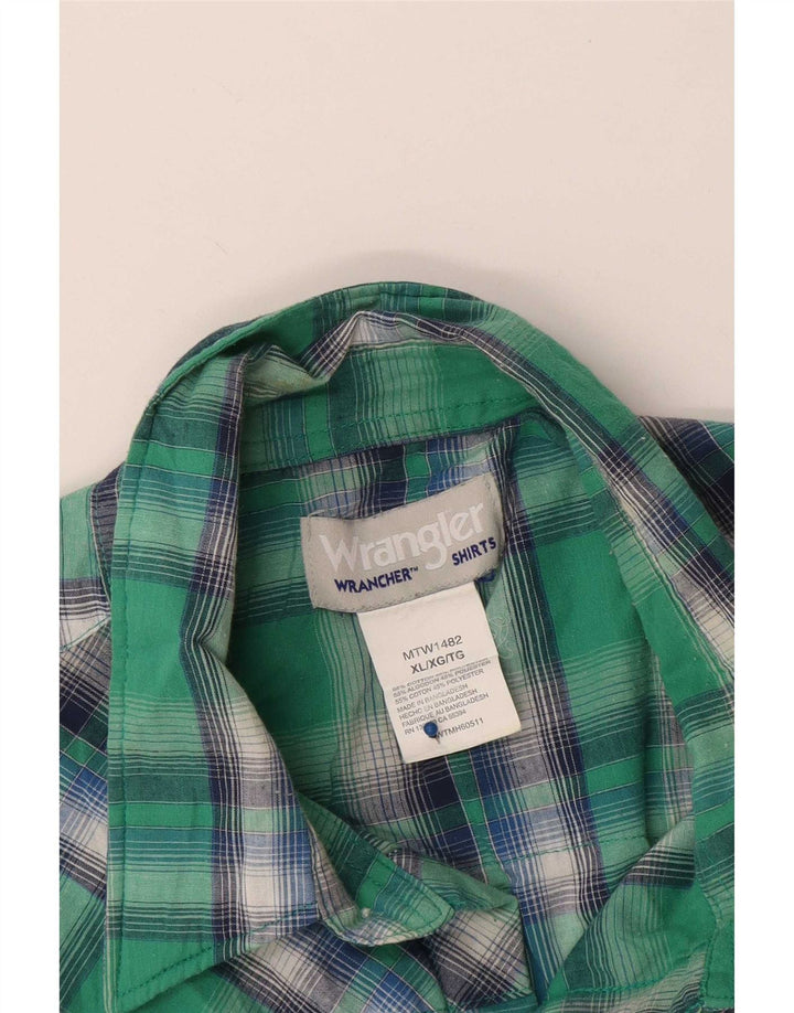 Wrangler Mens Short Sleeve Shirt XL Green Check Cotton
