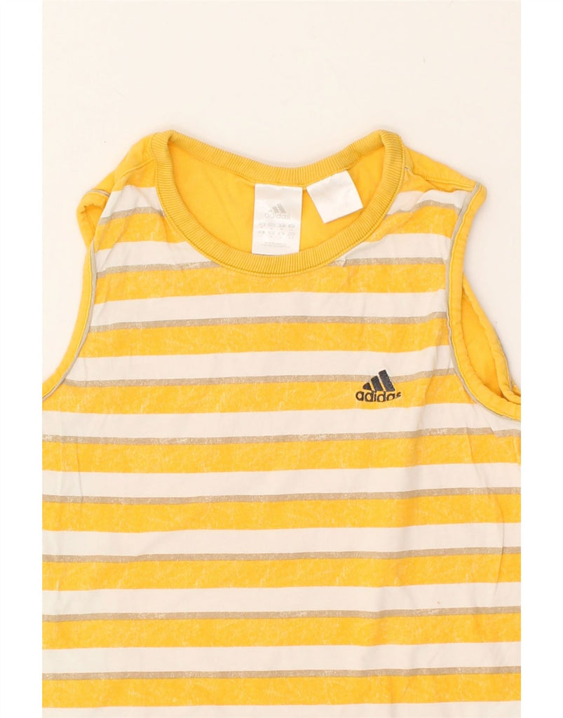 ADIDAS Womens Vest Top UK 12 Medium Yellow Striped Cotton | Vintage Adidas | Thrift | Second-Hand Adidas | Used Clothing | Messina Hembry 