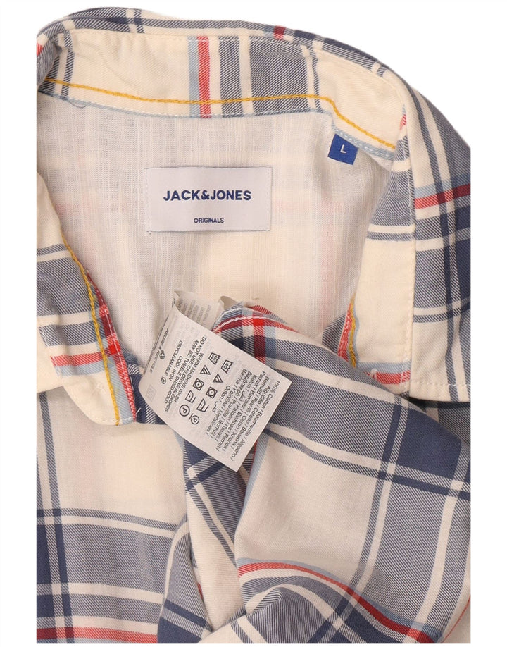 Jack & Jones Mens Short Sleeve Shirt Large Blue Check Cotton