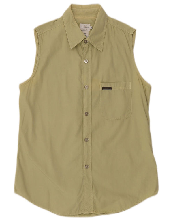 Calvin Klein Jeans Womens Sleeveless Shirt UK 14 Medium Green Cotton