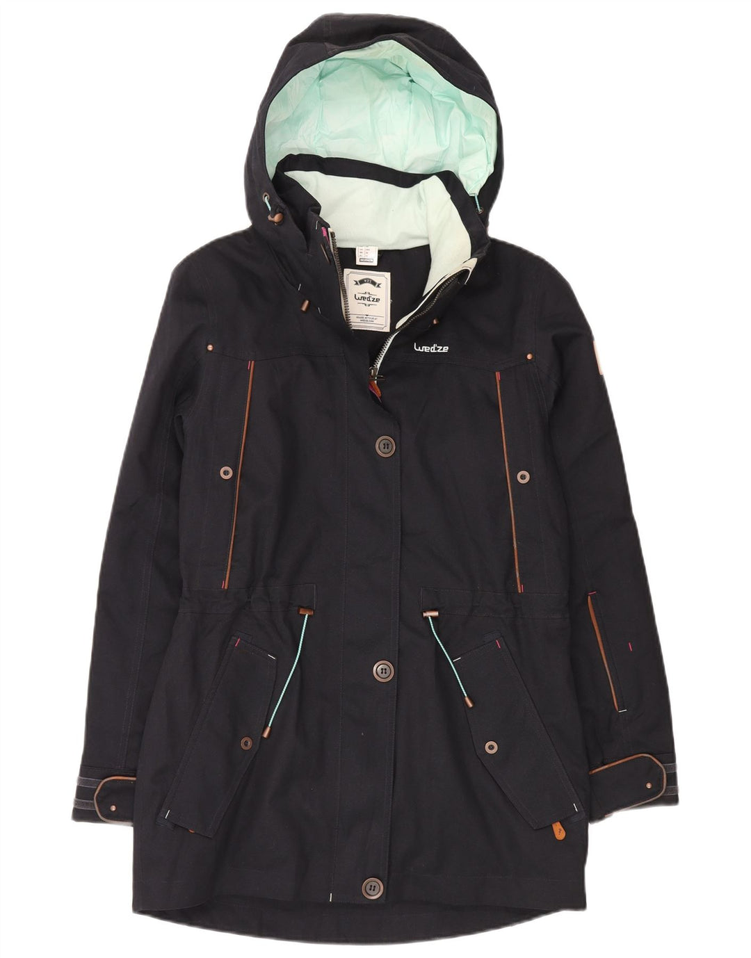 DECATHLON Womens Wedze Hooded Parka Jacket EU 36 Small Navy Blue Polyester