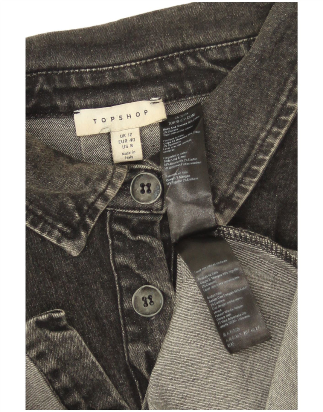 Topshop Womens Denim Shirt UK 12 Medium Grey Cotton