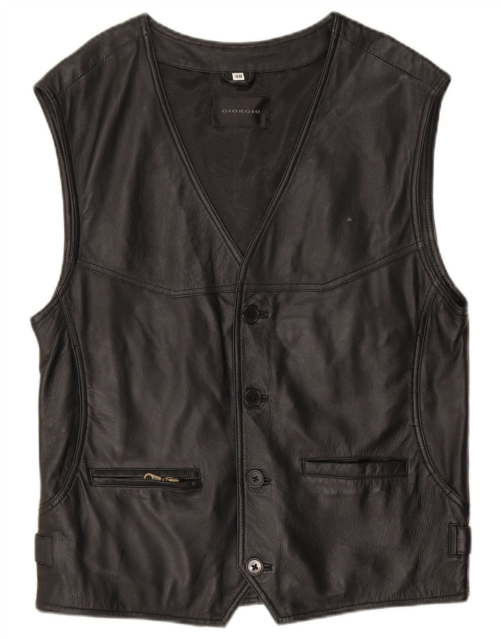 Vintage Mens Leather Waistcoat IT 48 Small Black