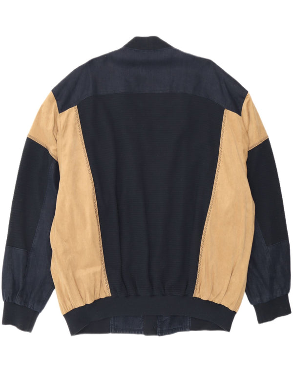 Delba Alcantara Mens Bomber Jacket UK 48 4XL Navy Blue Colourblock Linen