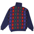 Benetton Mens Polo Neck Jumper Sweater IT 48 Small Blue Argyle/Diamond Wool