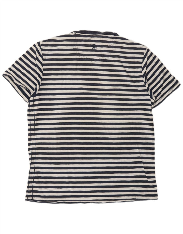 Fat Face Mens T-Shirt Top Medium Navy Blue Pinstripe Cotton