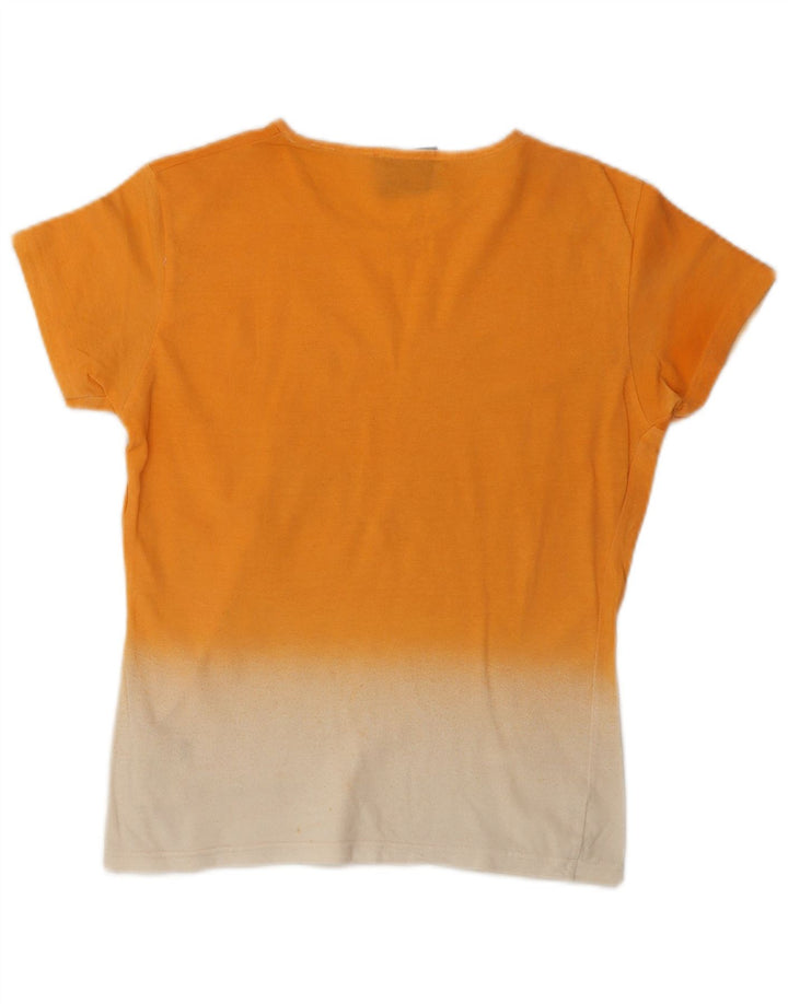 FENDI Womens T-Shirt Top IT 44 Medium Orange Colourblock Cotton