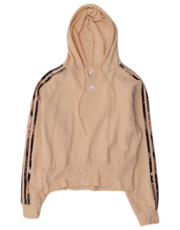 Adidas Womens Crop Oversized Hoodie Jumper UK 8/10 Small Beige Cotton
