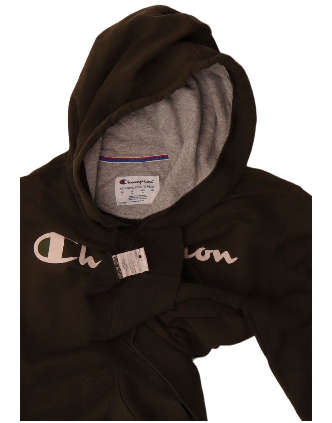 Champion Mens Graphic Hoodie Jumper Small Khaki Cotton