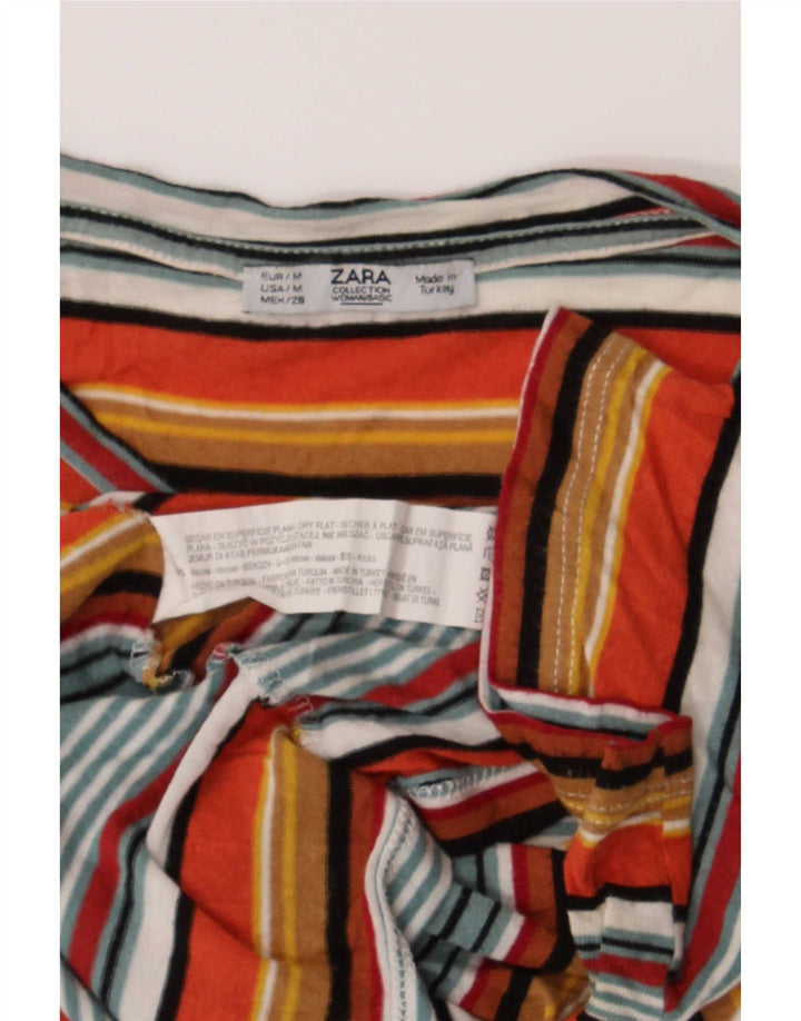 Zara Womens T-Shirt Top UK 12 Medium Multicoloured Striped Viscose