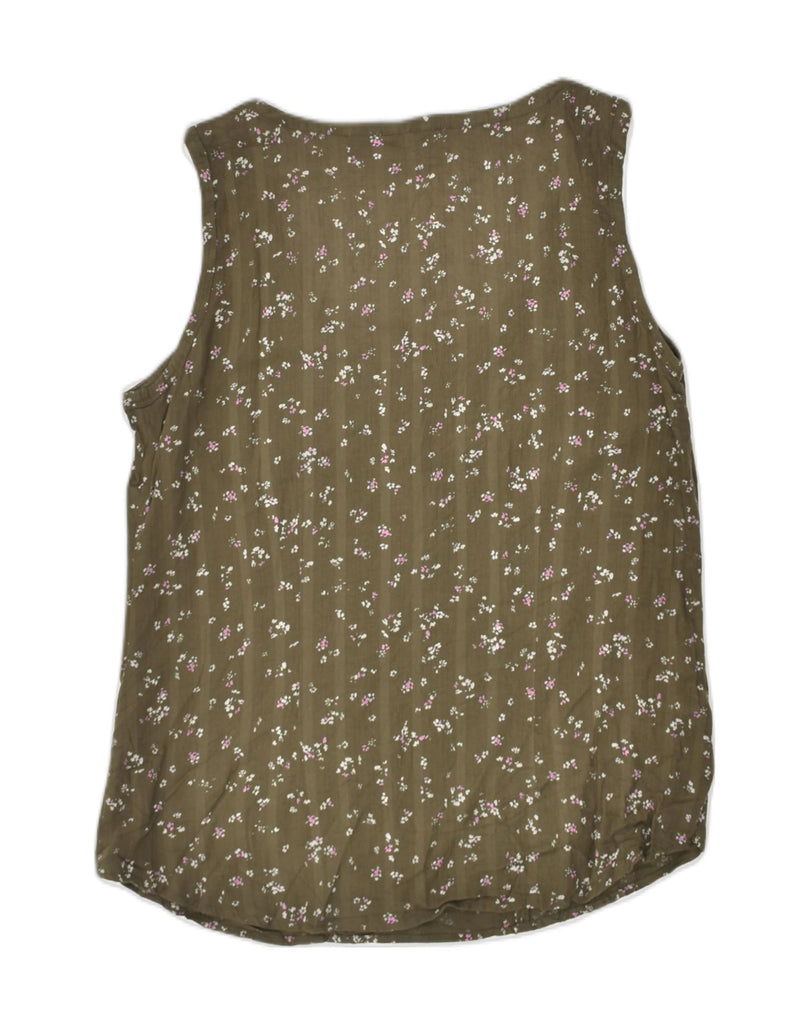 EDDIE BAUER Womens Sleeveless Blouse Top UK 12 Medium Khaki Floral Cotton | Vintage Eddie Bauer | Thrift | Second-Hand Eddie Bauer | Used Clothing | Messina Hembry 