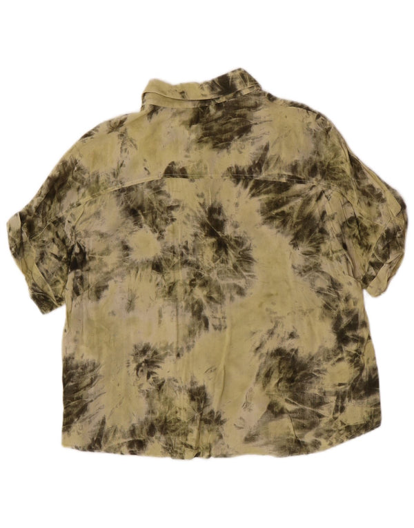 Zara Womens Short Sleeve Shirt Blouse UK 14 Medium Khaki Tie Dye Viscose